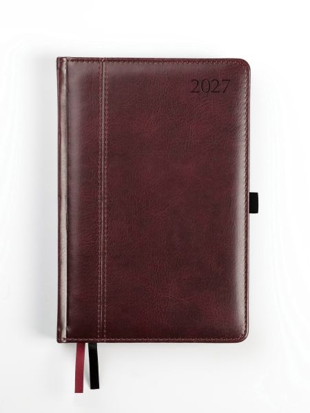 Plānotājs AMBASSADOR BLACK EDITION 2027, PU, A5, diena, tumšā ķiršu krāsa (Latviešu valodā) (100-08058)