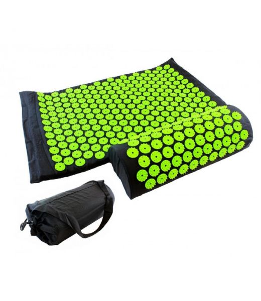 Акупрессурный (Массажный) коврик с шипами + подушка (PL20131) зеленый