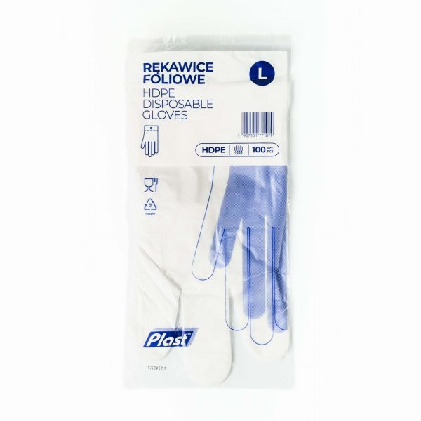 Polietilēna cimdi PLASTICPACK, HDPE, L izmērs, 100 gab./50 pāri (400-03086)