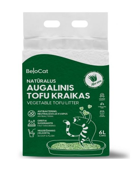 BelCat Tofu Clumping Cat Litter Aloe Vera комкающийся, гранулированный наполнитель из соевого волокна с алое вера 6l (6973373201364)