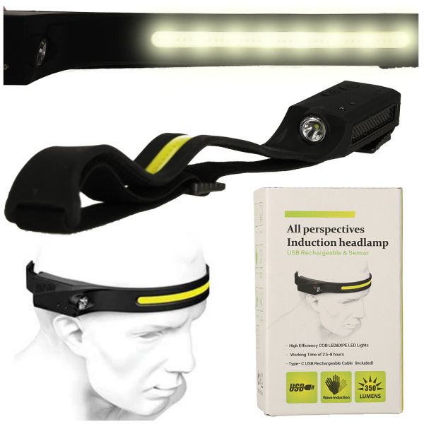 Налобный фонарик LED USB заряжаемый с датчиком движения (4841)