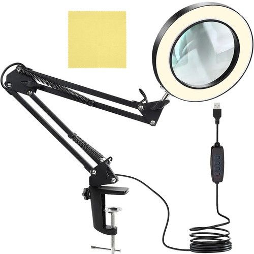 Lampa - lupa ar apgaismojumu black