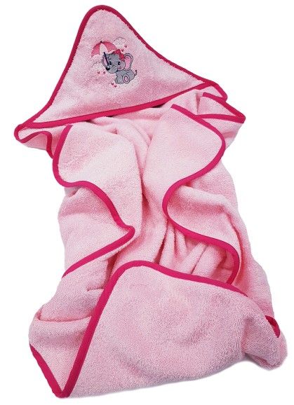 BĒRNU DVIELIS AR KAPUCI ZILONĒNS PINK