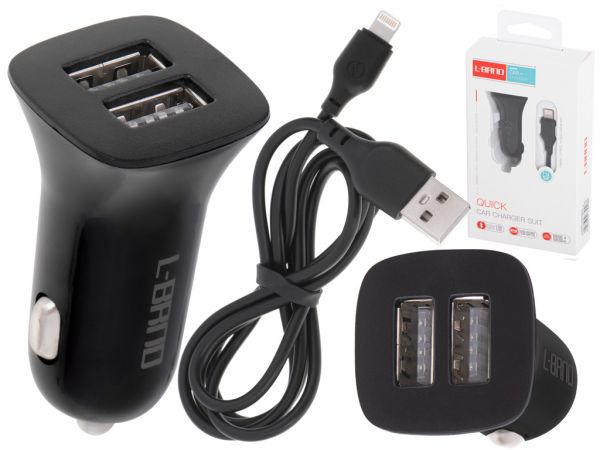 Automašīnas lādētājs Dual USB + Lightning