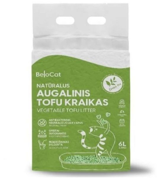 BelCat Tofu Clumping Cat Litter Green tea натуральный гранулированный наполнитель с легким ароматом зеленого чая 6л (6972229785027)