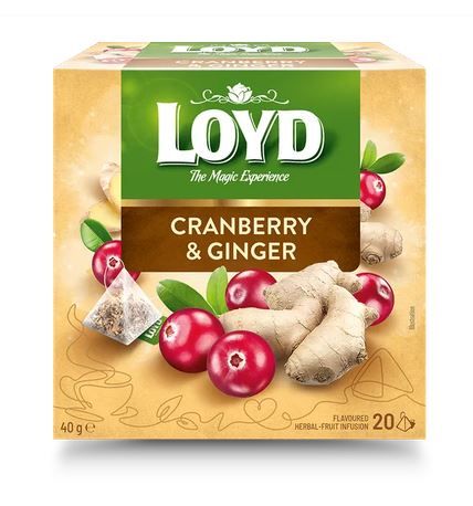 Augļu tēja LOYD Pyramids ar dzērveņu un ingvera garšu, 20x2 g (450-11634)
