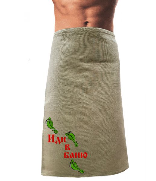 Мужская льняная банная юбка с вышивкой ИДИ В БАНЮ (2691)