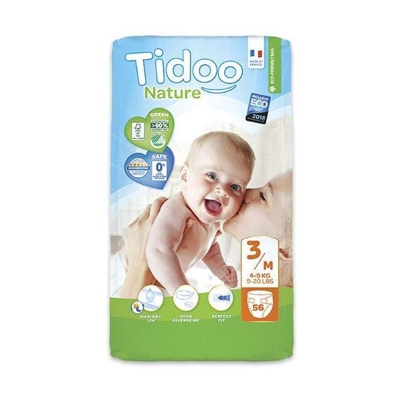 Tidoo Nature Подгузники ЭКО Размер 3/M - (4-9kg) 56 gab. jumbo pack