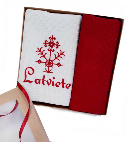 Virtuves vafeļu dvieļu komplekts ar izšuvumu