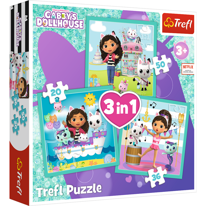 TREFL GABBY´S DOLLHOUSE Pužļu komplekts 3in1