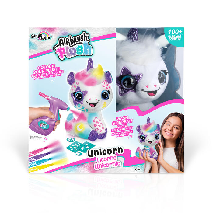 AIRBRUSH PLUSH Plīša DIY komplekts Vienradzis ar aerogrāfu, 25 cm (228CL)