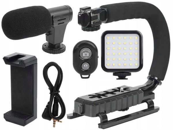 Vlogošanas komplekts - mikrofons, lampa, statīvs