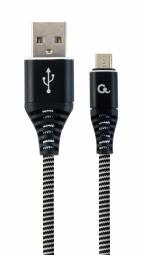Gembird USB Male - Micro USB Male Premium cotton braided 1m Black/White (CC-USB2B-AMMBM-1M-BW)