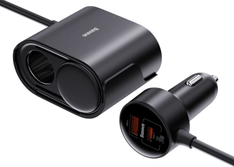 Lādētājs Baseus 1for2 Car 30W Black