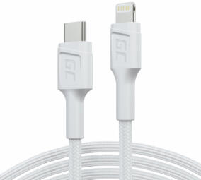 Kabelis Green Cell Lightning Male – USB Type-C Male 1m MFi Fast Charging White (KABGC07W)