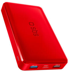 Enerģijas krātuve SBS 10000mAh 10W Red USB 2.1A 10W, USB 1A 5W, USB-C 2.1A (TTBB10000FASTR)