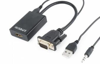 Gembird VGA Male - HDMI Female 0.15m Black + USB/AUX Full HD (A-VGA-HDMI-01)