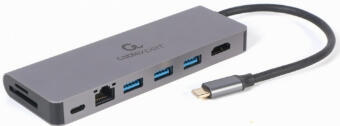 Dokastacija Gembird USB Type-C 5-in-1 multi-port adapter (Hub + HDMI + PD + card reader + LAN) (A-CM-COMBO5-05)