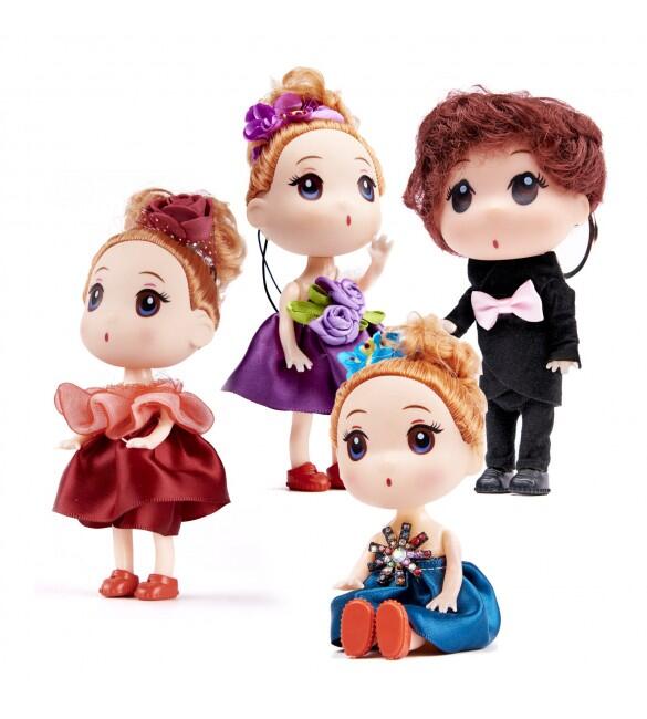 Leļļu komplekts:3 meitenes+1 puika (12 cm)