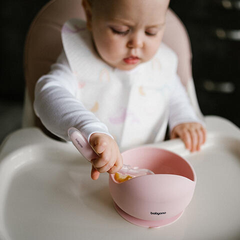 Elastīga silikona karote BabyOno 785/03 pink