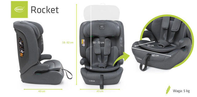 4BABY Autosēdeklis ROCKET black, 76-150 cm