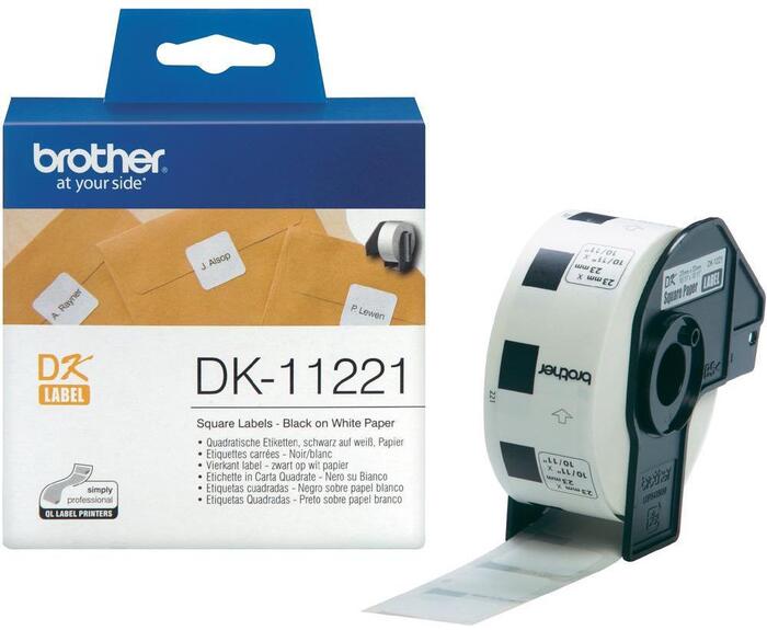 DK-11221 Kvadrātveida uzlīmes, 23 x 23mm, 1000gab/rullī, Brother (DK11221)