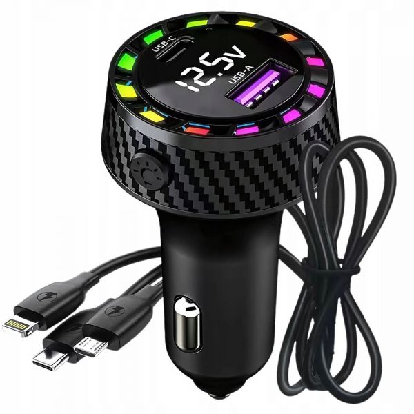Auto lādētājs USB RGB ar kabeli