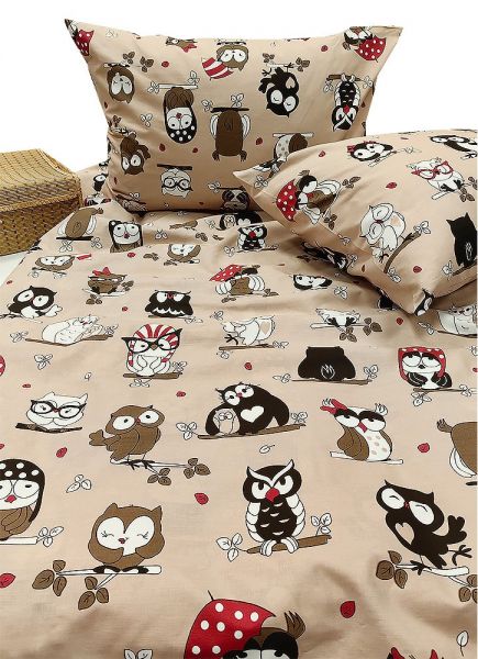 Bērnu gultas veļas komplekts OWLS beige