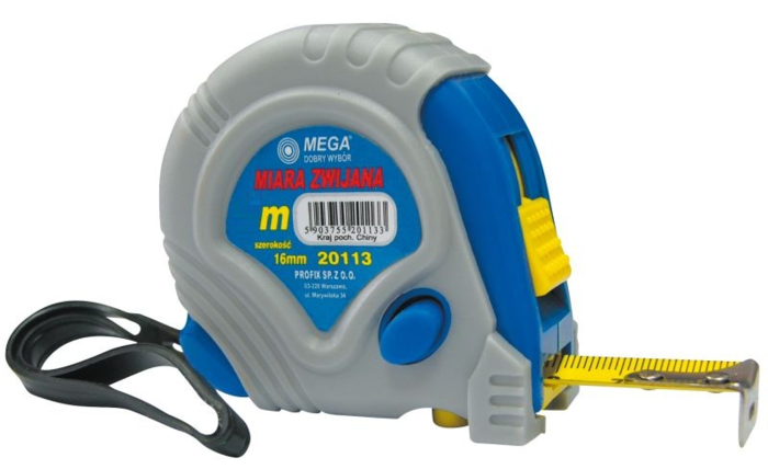 MEGA Mērlente 2mx16mm, gumijas korpusā, II