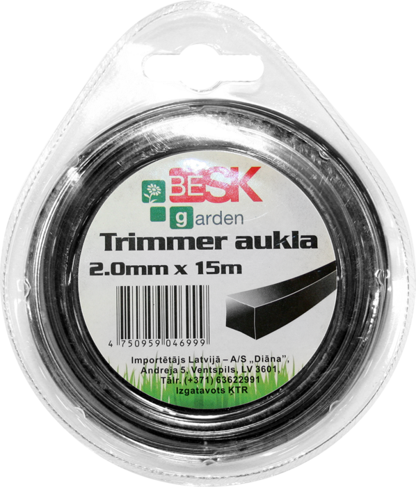 BESK Trimmera aukla 2.0mm*15m kvadr