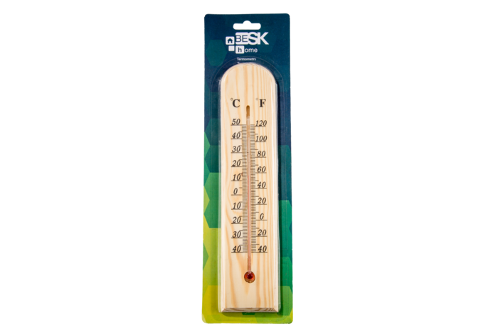 BESK Termometrs āra un iekštelpu, koka 26cm (4750959073025)