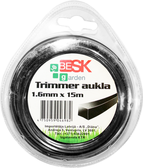 BESK Trimmera aukla 1.6mm*15m kvadr