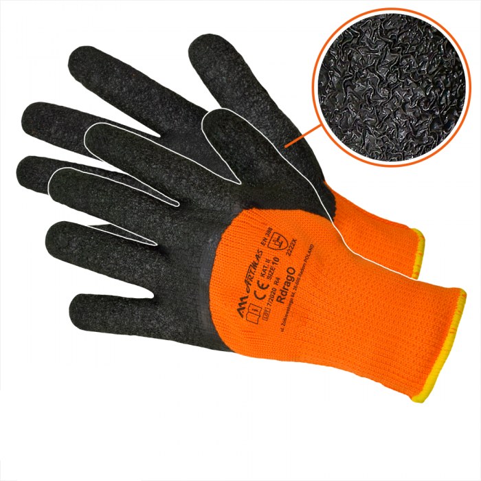 Art.Master Cimdi ar raupju lateksu siltie 10.izm Rdrag Orange (5902869724156)