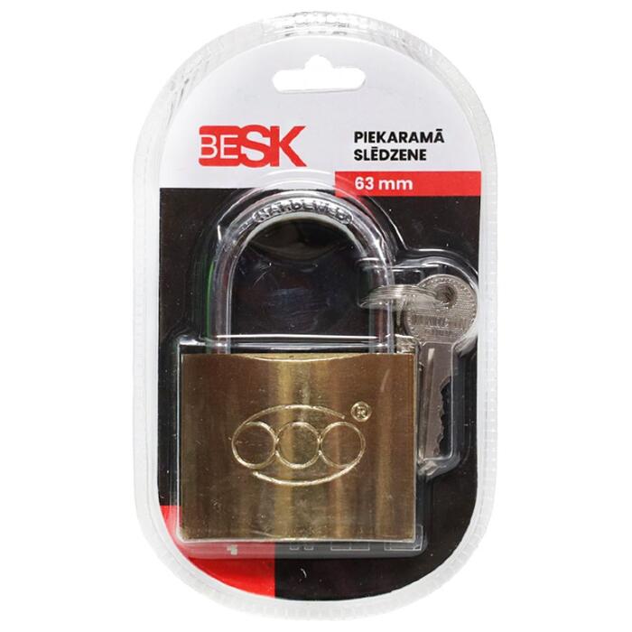 BESK Piekaramā slēdzene ar 3 atslēgām 63mm, 25AR029-6 (4750959155103)