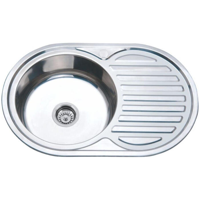 AB Izlietne virtuves AB 770X500X0.8MM ar virsmu, kreisā, stīna, ar sifonu (4750959133767)