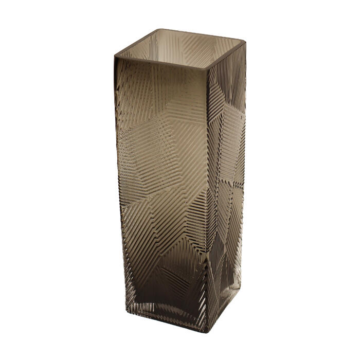 BESK Vāze stikla ar rakstu 10x30cm, dūmakaini pelēka (4750959135730)