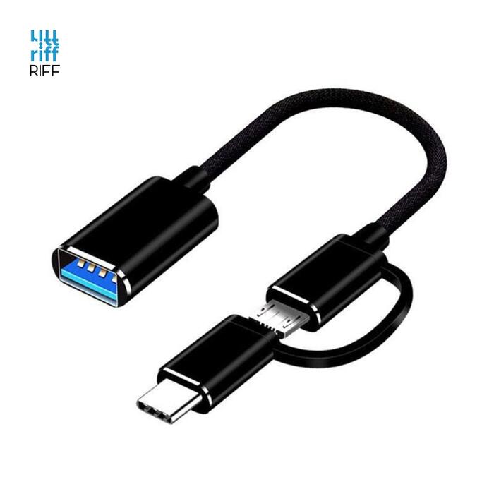 Riff V8 2 в 1 OTG Host Адаптер Кабель Type-C + Micro USB папа на USB 3.0 Type A 15.5cm Черный OEM (RF-2in1-TYC/MIC-OTG-BK)