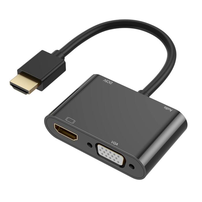 Riff Адаптер Dual display 4K HDMI на HDMI + VGA + разъем 3,5 мм + micro USB (0,25 м) (RF-HDMI-VGA+HDMI)