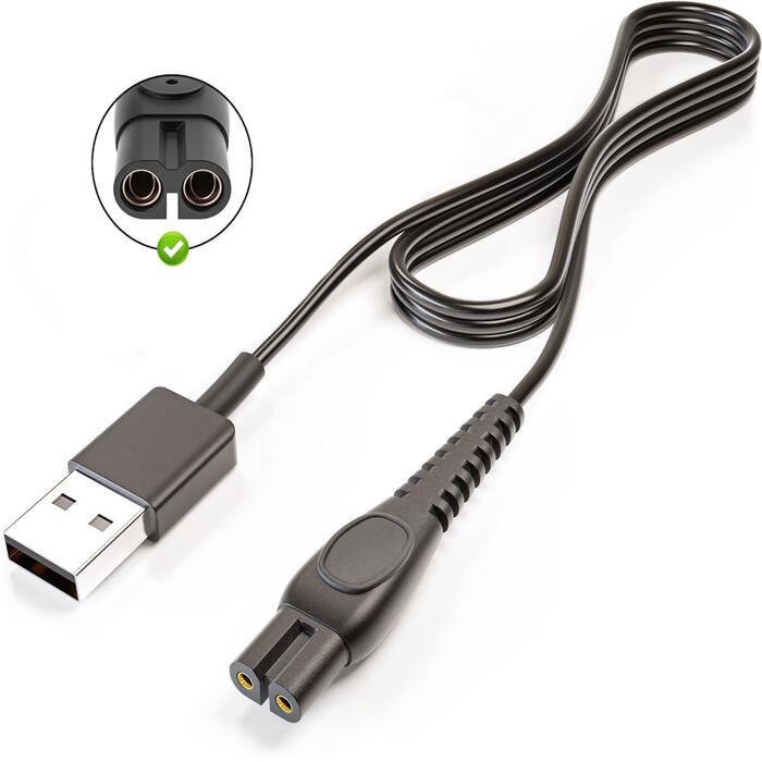 Riff CP1788/01 Universāls 5V USB uzlādes kabelis priekš Philips epilatoram skuveklim bārdas trimmerim Norelco Oneblade 360 QP2724 S3144 BG3005 BRL126 MG5900 QP1324 XP9200 1m Melns (RF-CP1788/01-USB)