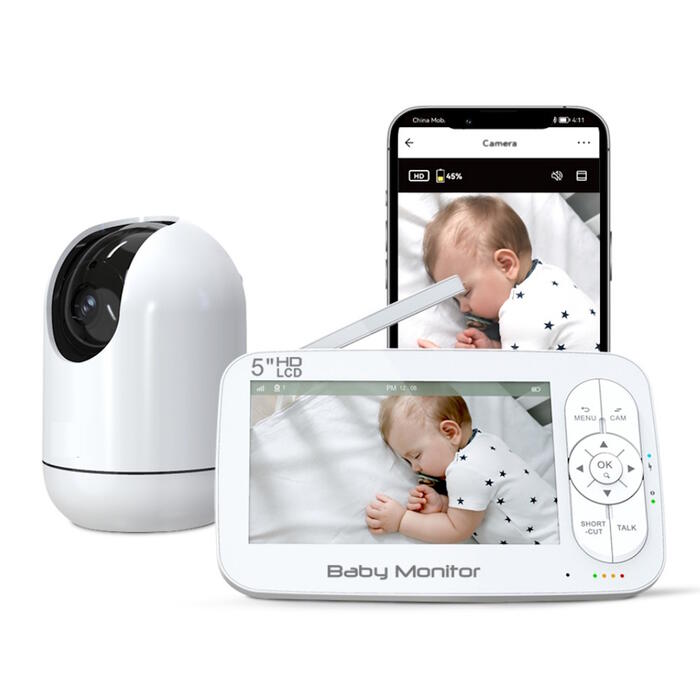 Riff BM6 Video mobilā aukle ar video ierakstīšanu / viedo VOX režīmu / divvirzienu sarunu / Wi-Fi / 720P / 5 collu ekrānu (RF-BM6)