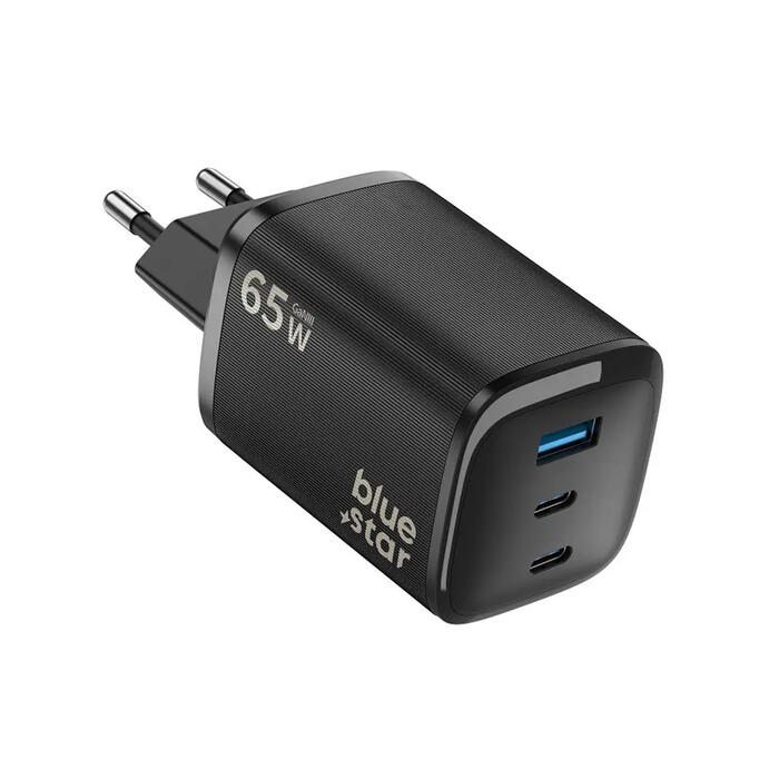 Blue Star Nano GaN Зарядное устройство (2x USB-C + USB-A), поддержка QC4.0 и PD, 3 А, 65W (VT-335)