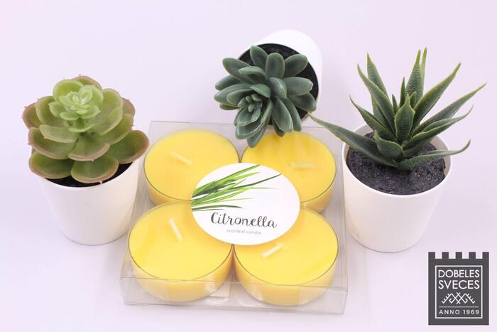 Baltic Candles Макси Чайные свечи 4 штуки с citronella ароматом / время сгорания каждой свечи 8h Yellow (39044)