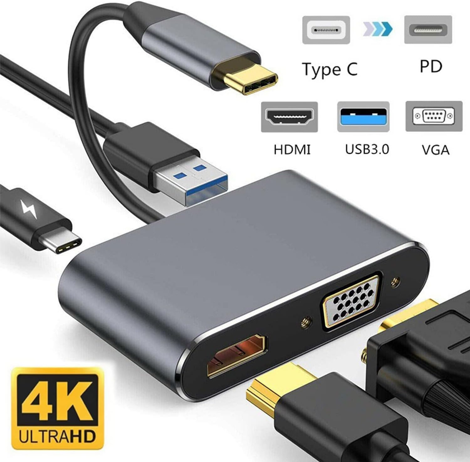 Riff 4in1 adapteris USB-C uz centrmezglu