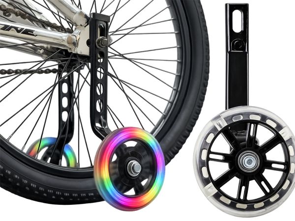 Sānu velosipēda palīgriteņi ar LED apgaismojumu