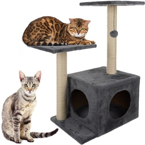 Kaķu māja - koks ar stabiem 71 cm pelēka (P21712)