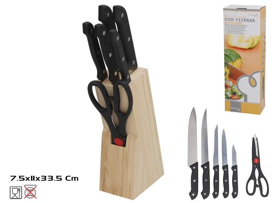 Набор из 7 ножей с ножницами и деревянной подставкой (19 см), 33,5 x 11 x 7,5 см, KITCHEN&GO (8445393419053)