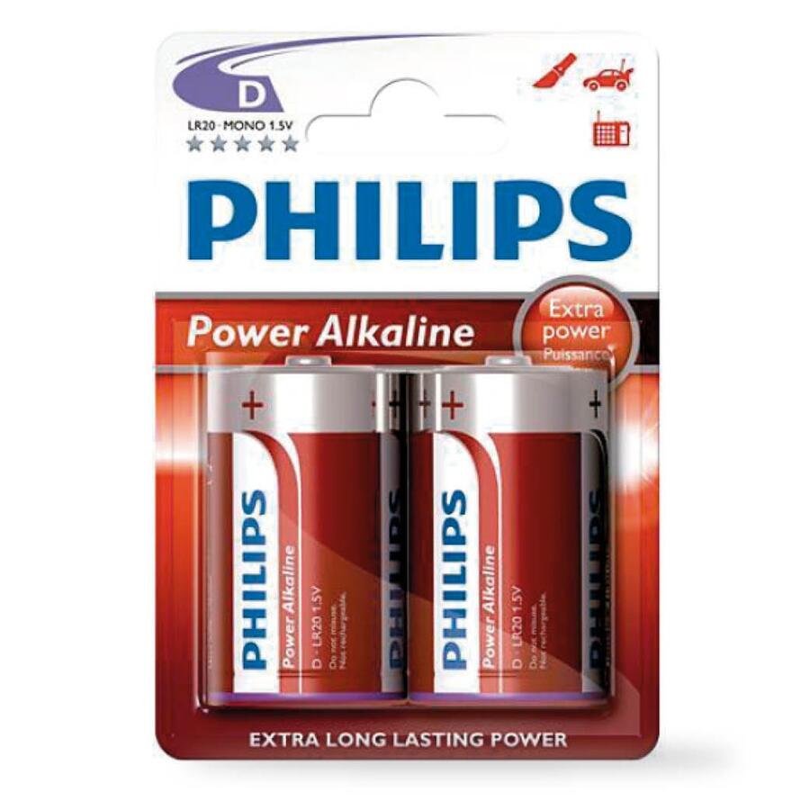 Щелочные батарейки PHILIPS alkaline LR20 (D), 2 шт./блистер, 009000314 (009000314)