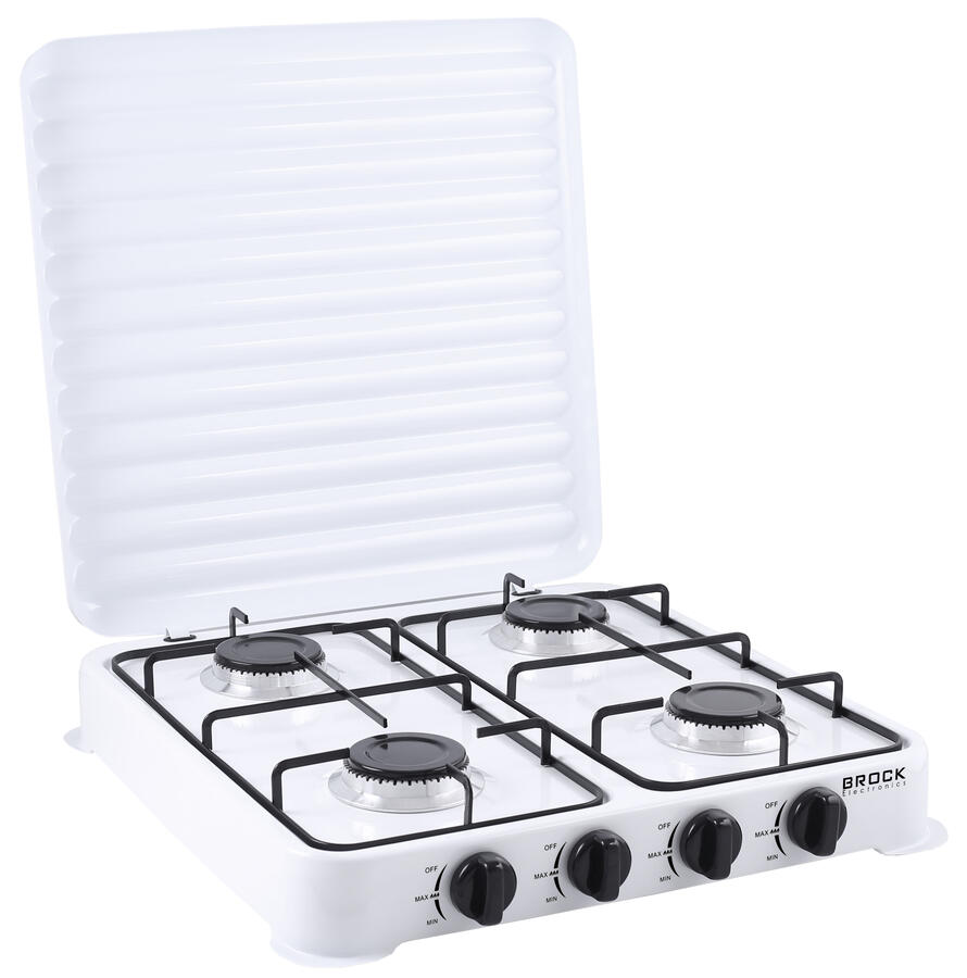 Brock Electronics Četriņķu gāzes plītiņa, balta