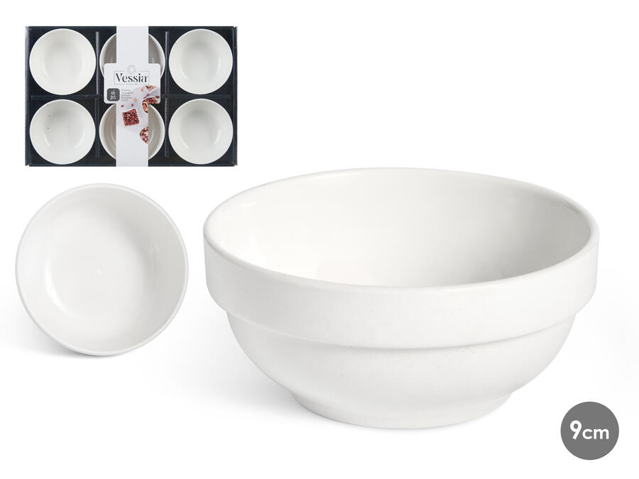 Komplekts 6 baltas porcelāna bļodas 9