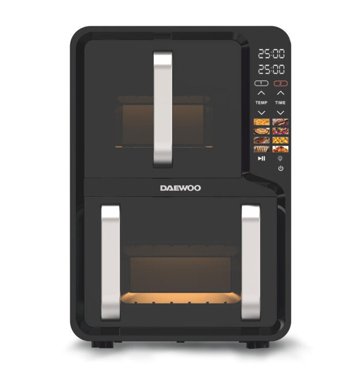 Двухкамерный аэрогриль Daewoo DAF 2X1100 UDB, 1400 Вт + 1600 Вт, объём 5 л + 7 л, таймер (DAF 2X1100 UDB)